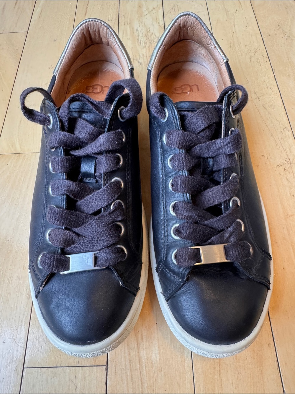 UGG Milo Black Leather Lace-Up Sneakers with White Soles